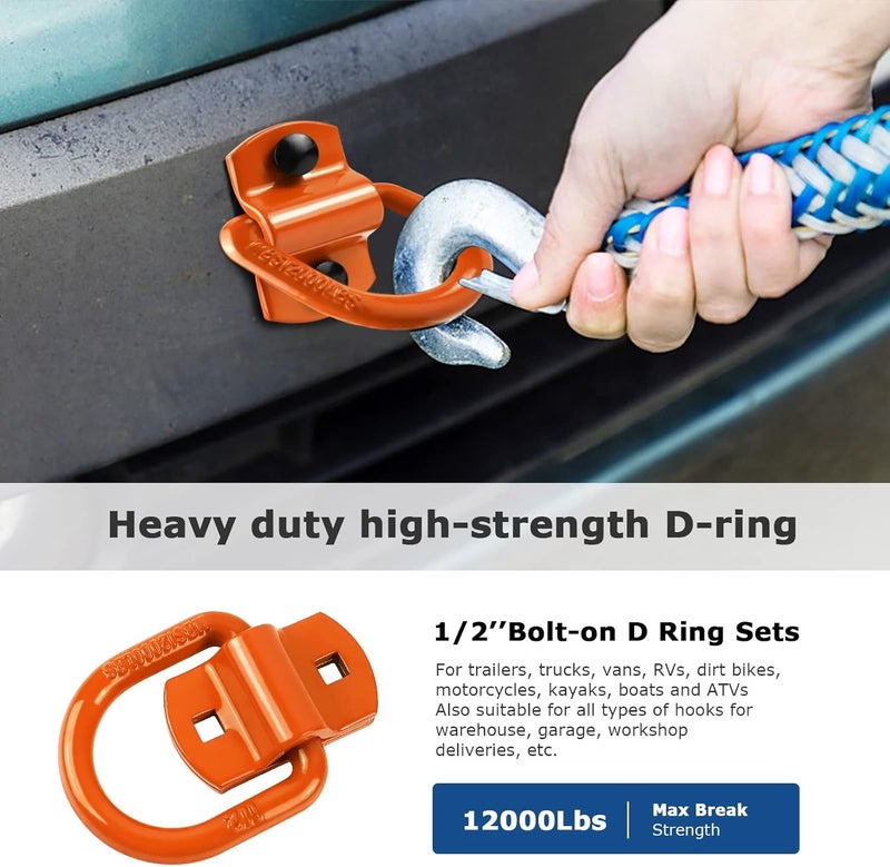 QYMOPAY 1/2" Trailer Tie-Down Anchor D-Ring Heavy Duty Bolt-On Forged, 12,000 lb Breaking Strength Tie-Down Hook Anchor,Bolt-On Forged D-Rings for Trailer,Truck Bed D-Ring Tie-Downs (Pack of 4) - Image 4